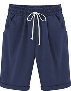 Oversized Women Summer Cotton linen Shorts Casual Ladies Drawstring Elastic Loose Short Trousers Plus Size S-8XL WDC2019