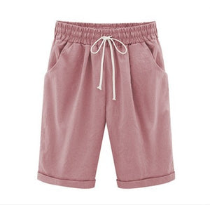 Oversized Women Summer Cotton linen Shorts Casual Ladies Drawstring Elastic Loose Short Trousers Plus Size S-8XL WDC2019