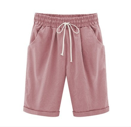 Oversized Women Summer Cotton linen Shorts Casual Ladies Drawstring Elastic Loose Short Trousers Plus Size S-8XL WDC2019