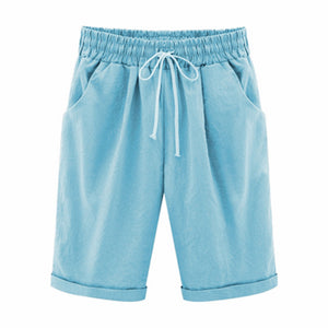 Oversized Women Summer Cotton linen Shorts Casual Ladies Drawstring Elastic Loose Short Trousers Plus Size S-8XL WDC2019
