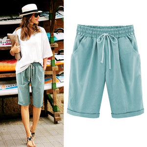 Oversized Women Summer Cotton linen Shorts Casual Ladies Drawstring Elastic Loose Short Trousers Plus Size S-8XL WDC2019