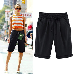 Oversized Women Summer Cotton linen Shorts Casual Ladies Drawstring Elastic Loose Short Trousers Plus Size S-8XL WDC2019