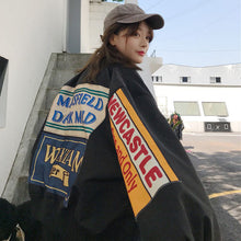 Load image into Gallery viewer, Oversized streetwear retro baseball uniform jacket women&#39;s Harajuku style PU leather contrast stitching men&#39;s casual jacket tops