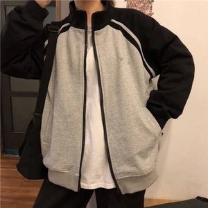 Oversized streetwear retro baseball uniform jacket women's Harajuku style PU leather contrast stitching men's casual jacket tops