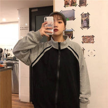 Load image into Gallery viewer, Oversized streetwear retro baseball uniform jacket women&#39;s Harajuku style PU leather contrast stitching men&#39;s casual jacket tops