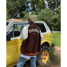 Load image into Gallery viewer, Oversized streetwear retro baseball uniform jacket women&#39;s Harajuku style PU leather contrast stitching men&#39;s casual jacket tops