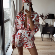 Load image into Gallery viewer, PUWD Elegant Woman Red Print Shirt Suits 2021 Spring Fashion Ladies Indie Folk Suits Ladies Vinatge Beach Suits