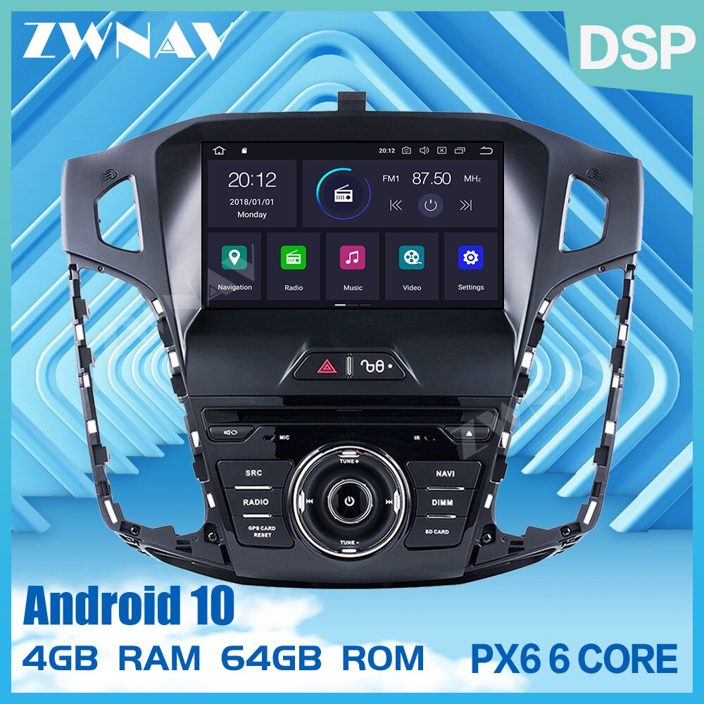 PX6 IPS 4+64G Android 10.0 Car Stereo DVD Player GPS Glonass Navigation for Ford Focus 2012-2018 Multimedia Radio wifi head unit