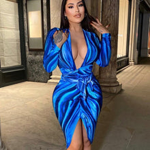 Load image into Gallery viewer, Painting Print Sexy Cut Out Deep V Women Mini Dresses Bandage Backless Midnight Clubwear Skinny Long Sleeves Dress Hot Bodycon