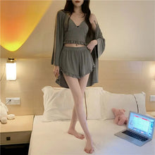 Load image into Gallery viewer, Pajama Set Woman 3 Pieces Sexy Suspenders Loose Shorts Sleepwear Women&#39;S Spring And Summer  New Japanese Long-Sleeve Nightgown
