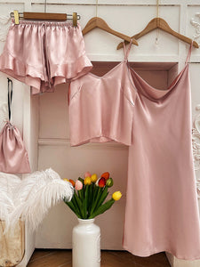 Pajama Set Women Pajamas for Women Silk Sleepwear Set Sleep Tops Summer Sexy Nightwear 3PC Suit Nightgown Nightie Home Clothes