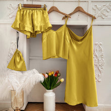 Load image into Gallery viewer, Pajama Set Women Pajamas for Women Silk Sleepwear Set Sleep Tops Summer Sexy Nightwear 3PC Suit Nightgown Nightie Home Clothes