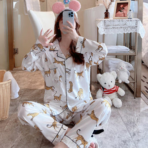 Pajama Set Women Silk Sleepwear Set Sleep Tops Satin Pajamas Two Piece Set Summer Pj Sets for Women Lounge Sets Lingere