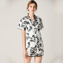 Load image into Gallery viewer, Pajama Sets Summer Silk Sleepwear Set Two Piece Suit Sleepwear Women Pajamas Home Clothes Printing Nightwear Nightgown Nightie