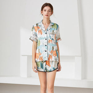 Pajama Sets Summer Sleepwear Women Pajamas Silk Sleepwear Set Printing Nightwear Two Piece Suit Home Clothes Nightgown Nightie