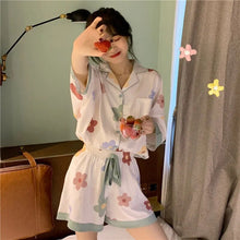 Load image into Gallery viewer, Pajamas For Women&#39;S 2 Piece Set Summer Clothes New Korean Style Sweet And Thin Short-Sleeved Shorts Satin Pajamas Set Home Dress