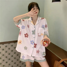 Load image into Gallery viewer, Pajamas For Women&#39;S 2 Piece Set Summer Clothes New Korean Style Sweet And Thin Short-Sleeved Shorts Satin Pajamas Set Home Dress