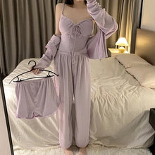 Load image into Gallery viewer, Pajamas For Women Sexy Bras Sleepwear Modal Suspender Trousers With Pajamas Four-Piece Set Sweet Bow Drawstring  Loungewear