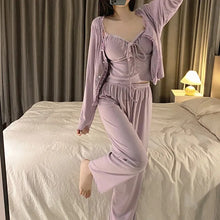 Load image into Gallery viewer, Pajamas For Women Sexy Bras Sleepwear Modal Suspender Trousers With Pajamas Four-Piece Set Sweet Bow Drawstring  Loungewear