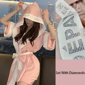 Pajamas For Women Spring And Summer Suspenders Nightdress Long-Sleeve Robe Loose Luscious Women&#39;S 2 Piece Set Satin Home Dress