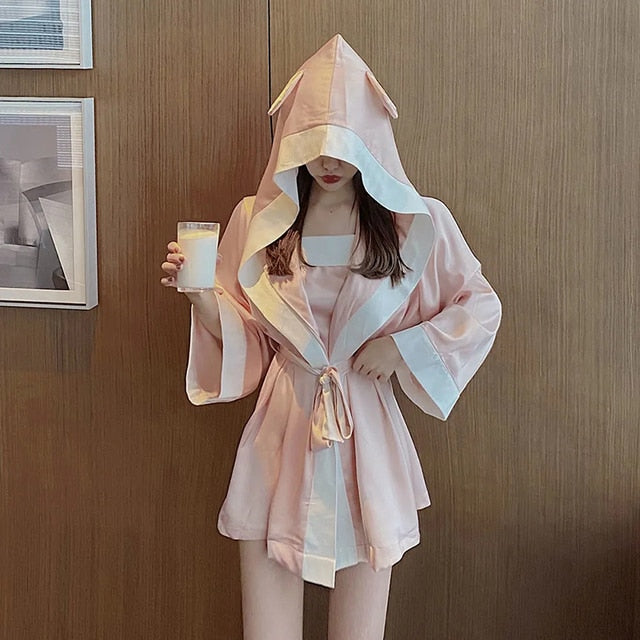 Pajamas For Women Spring And Summer Suspenders Nightdress Long-Sleeve Robe Loose Luscious Women'S 2 Piece Set Satin Home Dress