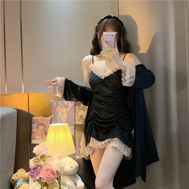 Pajamas For Women Suspenders Lace Nightdress Women'S Summer Thin Section Sexy Lingerie Silk Pajamas Homewear Women'S 2 Piece Set
