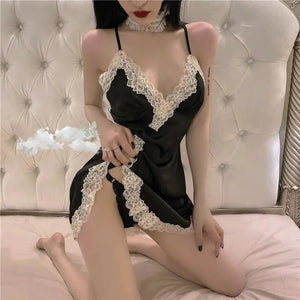 Pajamas For Women With Chest Pad Sexy Suspender Lingerie Women Lace Hot Nightwear Chemise Night Dress Women Satin Home Wear