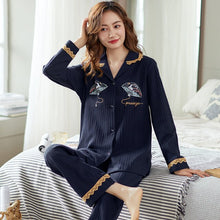 Load image into Gallery viewer, Pajamas Set Royal blue Turn Down Collar Homesuit Homeclothes Fashion Style Autumn Style 100% Cotton Men and Women Couple Pajamas