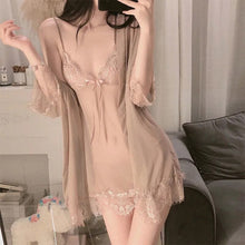 Load image into Gallery viewer, Pajamas Set Woman 2 Pieces Sexy Sling Lingerie Sleepwear Robe Babydoll Attractive Sexy Lace Mesh Dress Woman Home Wear