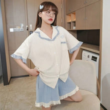 Load image into Gallery viewer, Pajamas Set Woman 2 Pieces Summer Sleepwear Breathable Sweet Cute Korean Version Short Sleeve Shorts Loose Home Wear Female Suit