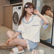 Load image into Gallery viewer, Pajamas Set Woman 2 Pieces Summer Sleepwear Breathable Sweet Cute Korean Version Short Sleeve Shorts Loose Home Wear Female Suit