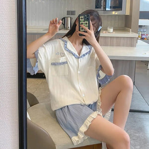 Pajamas Set Woman 2 Pieces Summer Sleepwear Breathable Sweet Cute Korean Version Short Sleeve Shorts Loose Home Wear Female Suit