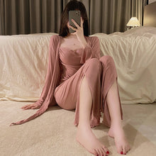 Load image into Gallery viewer, Pajamas Woman 4/3 Pcs Sexy Sleepwear Lingerie Set With Chest Pad Modal Pyjamamas Long Sleeve Pure Cotton Home Negligee Homewear