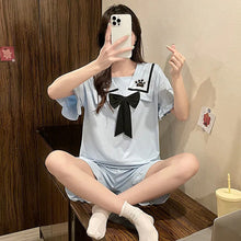 Load image into Gallery viewer, Pajamas Woman Summer Cotton Short-Sleeve Shorts Sweet And Korean Kawaii Nightwear New Home Clothes Woman 2 Piece Set