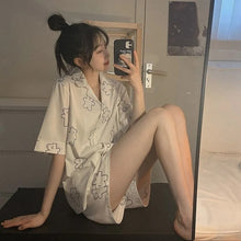 Load image into Gallery viewer, Pajamas Women Summer Bear Print Thin Can Be Worn Outside Cardigan Home Service Suit Two-Piece Set  Japanese Style Kawaii