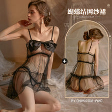 Load image into Gallery viewer, Pajamas for Women Bow Mesh Ruffles Sexy Lingerie Clothes Sleepwear Set Mesh Perspective Suspenders Skirt Lace Lingerie 18