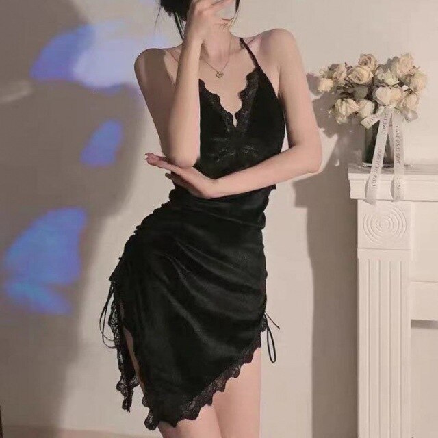 Palace Style Sexy Sleepwear Velvet Beauty Back Strap Nightdress Lace Backless Bandage Night Dress Women Nightgowns Sleep Tops