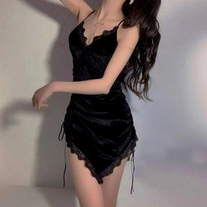 Palace Style Sexy Sleepwear Velvet Beauty Back Strap Nightdress Lace Backless Bandage Night Dress Women Nightgowns Sleep Tops
