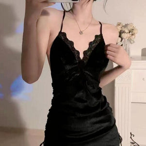 Palace Style Sexy Sleepwear Velvet Beauty Back Strap Nightdress Lace Backless Bandage Night Dress Women Nightgowns Sleep Tops