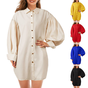 Party Long Oversized Shirt Dress Beach Vestido Women Plus Size Loose Blouse Shirts Chic Plus Size Puff Sleeves Shirt Dress S-3XL