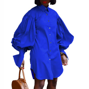 Party Long Oversized Shirt Dress Beach Vestido Women Plus Size Loose Blouse Shirts Chic Plus Size Puff Sleeves Shirt Dress S-3XL