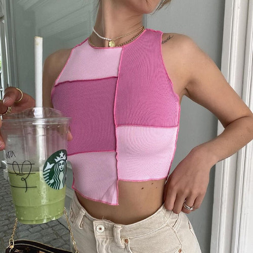 Patchwork Tank Top Women Sleeveless Tanks Camis 2021 Summer Fashion Pink Crop Tops Y2k Clothes Chic Casual Streetwear Camisoles
