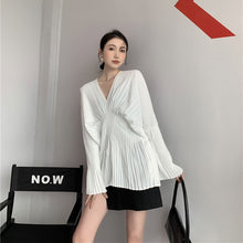 Load image into Gallery viewer, Patchwork V Neck Long Sleeve Design Dress for Women Simple Slim Waist All Match Vestido De Mujer A Line Solid High Street Robe