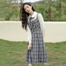 Load image into Gallery viewer, Patchwork Vintage Kawaii Dress Women Fake Two-Piece Plaid Party Midi Dress Female Korean College Style Chic Dress Autumn 2021