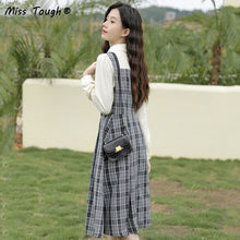 Load image into Gallery viewer, Patchwork Vintage Kawaii Dress Women Fake Two-Piece Plaid Party Midi Dress Female Korean College Style Chic Dress Autumn 2021