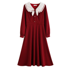 Load image into Gallery viewer, Peter pan Collar Cute Retro Dress Female Kawaii Red Dress 2021 Apring Autumn Sweet One-Piece Dress Vestidos elegantes para mujer