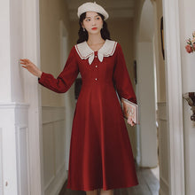 Load image into Gallery viewer, Peter pan Collar Cute Retro Dress Female Kawaii Red Dress 2021 Apring Autumn Sweet One-Piece Dress Vestidos elegantes para mujer