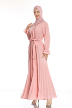 Load image into Gallery viewer, Pink 2021  Newest Muslim Abaya Pleated Sashes Elegant Ruffle Sleeve Abayas for Women Fashion Elegant A-line Islamic Dress