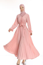 Load image into Gallery viewer, Pink 2021  Newest Muslim Abaya Pleated Sashes Elegant Ruffle Sleeve Abayas for Women Fashion Elegant A-line Islamic Dress