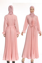 Load image into Gallery viewer, Pink 2021  Newest Muslim Abaya Pleated Sashes Elegant Ruffle Sleeve Abayas for Women Fashion Elegant A-line Islamic Dress